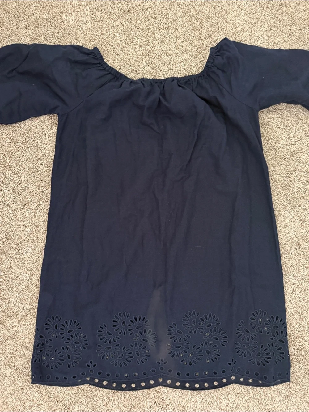 J. Crew Navy Off-Shoulder Eyelet-Hem Tunic